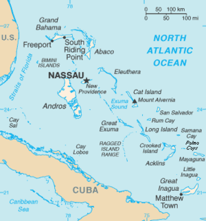 Kaart van die Bahamas.